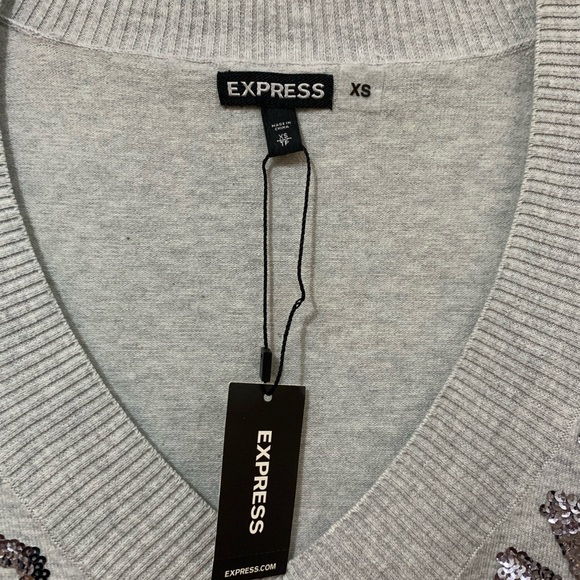 NWT! Express Gray Leopard Sequin Sweater size XS - Picture 3 of 4